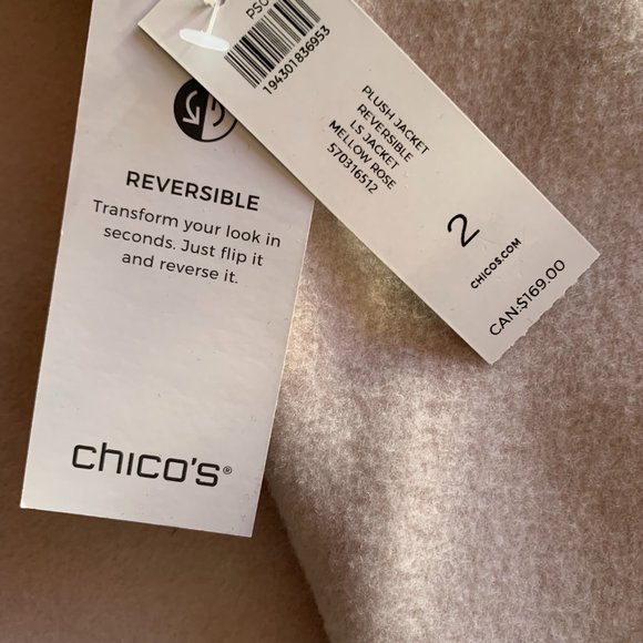 Chico's Reversible Plush Jacket Shaket Mellow Rose Size 2 (12/14) NWT - Picture 14 of 16